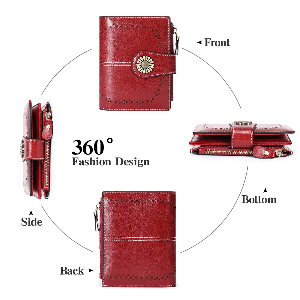 New Short Rfid Women Wallets Hollow Out Zipper Hasp Coin Pocket Women Purse Quality Genuine Leather Card Holder Female Wallet