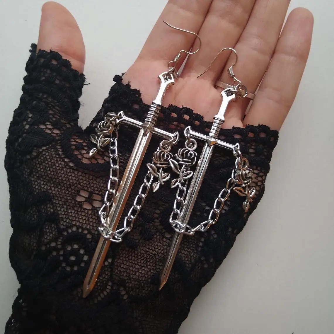 

Gothic Rose Sword Charm Earrings For Women Girl Pagan Witch Punk Jewelry Accessorie Gift Vintage Dagger Sword Rose Drop Ear Hook
