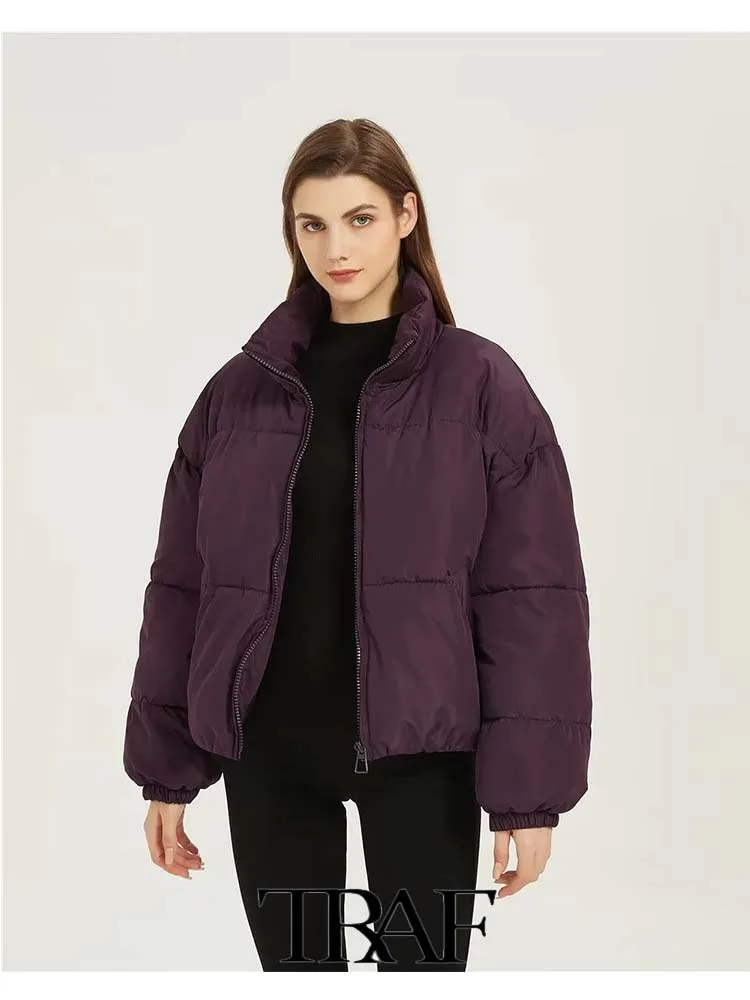 

TRAF 2023 Winter Jacket Women New Solid Two Color Bread Coat Cotton Coat Fashion Thick Casual Jacket Parkas