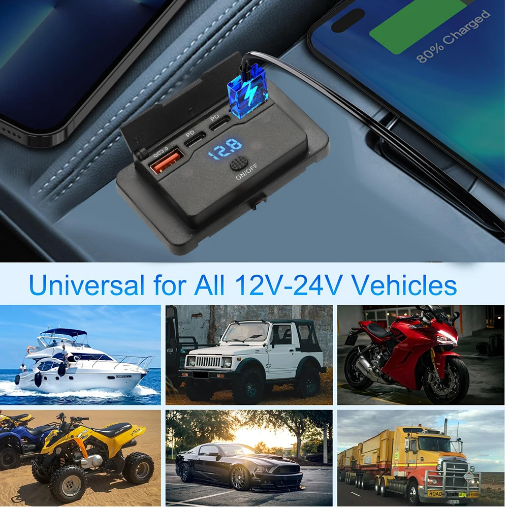 4-портовый разветвитель для автомобильной зарядки PD QC3.0, адаптер для автомобильного зарядного устройства с переключателем 1224 В для автомобиля, автобуса, автофургона, квадроцикла, грузовика, лодки (art.: 3920cb3fb1eaf) - 3920cb3fb1eaf