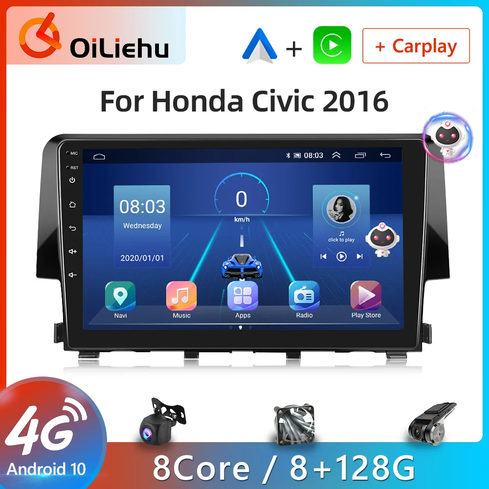 

Автомагнитола 2 din для Honda Civic 2016, 4G, Android, автомобильное радио Carplay, 4G, автомобильный мультимедиа, GPS, DSP, Авторадио, видеоплеер