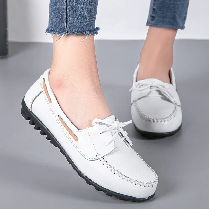 

Woman Nurse Flat Shoes Women 2022 Women's Moccasins Loafers Shoes For Female Lace Up Breathable Flats Walking Chaussure Femme