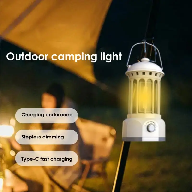 

Stepless Dimming Outdoor Lamp Type-c Charging IPX4 Waterproof Atmosphere Light Knob Switch 1200mah Camping Lantern Tent Lamp Abs