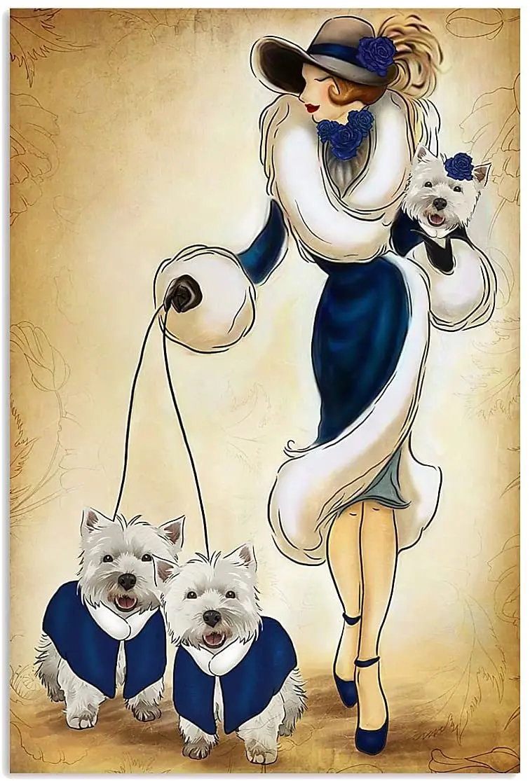 

Metal Eeypy TIN Sign Lady West Hignland White Terrier vintage home decor