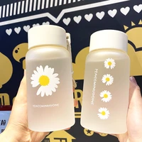 500ml small daisy transparent plastic water bottles bpa free creative frosted water bottle with portable rope travel tea cup