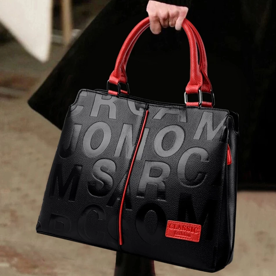 

Ladies Quality Leather Letter Shoulder Bags for Women 2022 Luxury Handbags Women Bags Designer Fashion Large Capacity Tote Bag