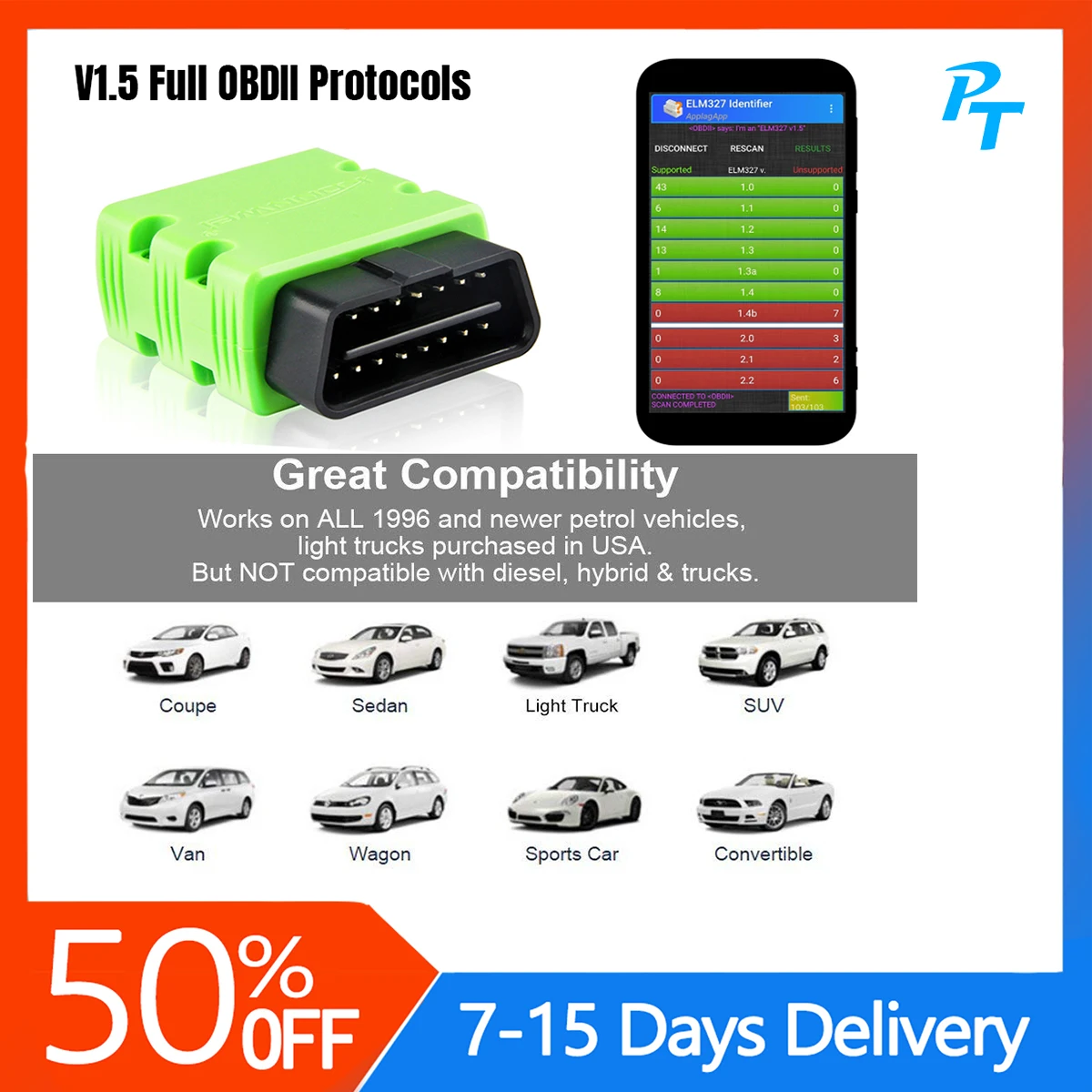 ELM327 V1.5 OBD2 Scanner Bluetooth-compatible Auto Scanner MINI ELM 327 OBD 2 Code Reader for Android Phone Code Reader Obd