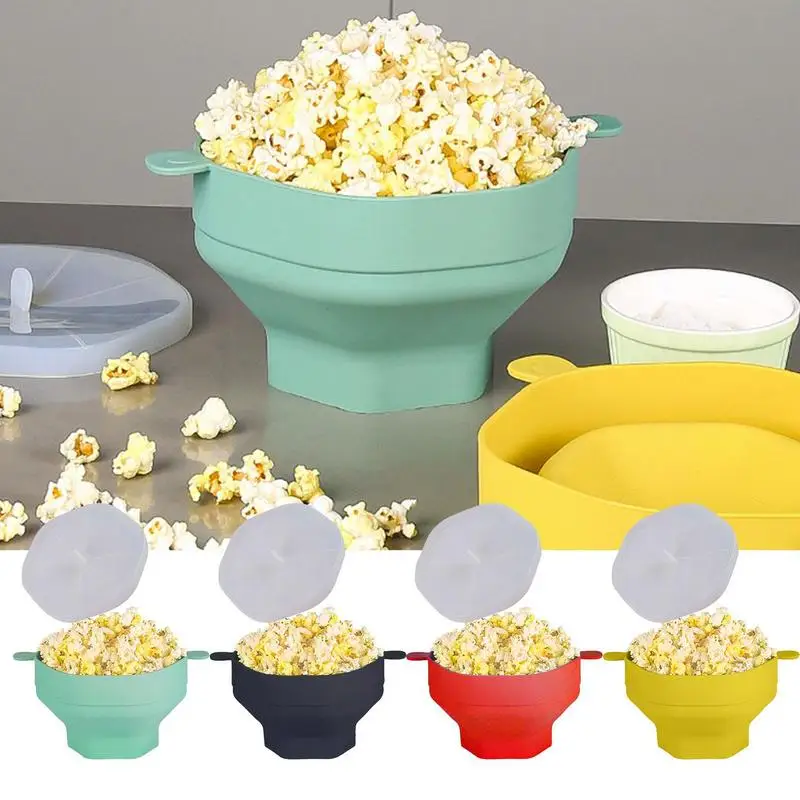 

Popcorn Silicone Bowl Lid Heat Resistant Expandable Pop Corn Container Double Handle Microwave Popcorn Lid Bowl For Movie Night