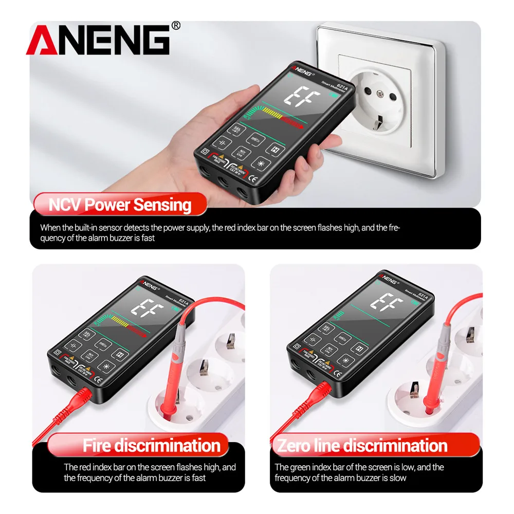 ANENG 621A Smart Digital Multimeter Touch Screen Multimetro Tester transistor 9999 Counts True RMS Auto Range DC/AC 10A Meter |