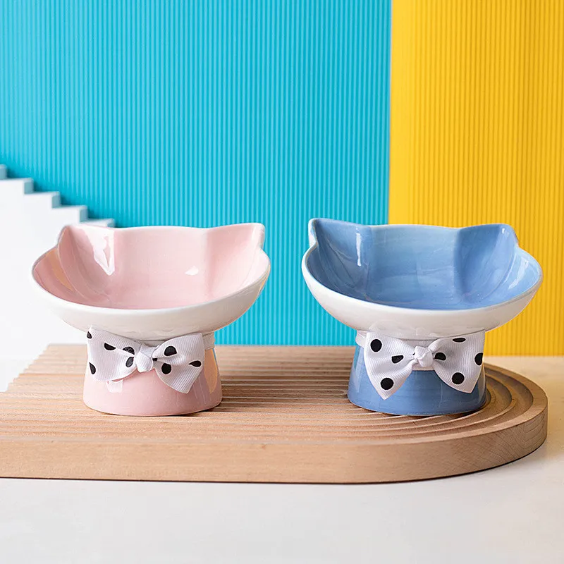 

High Foot Ceramics Cat Bowls Small Medium Dog Food Water Feeder Pet Drinking Eating Dishes Cats Puppy Elevated Pet Feeding Bowl