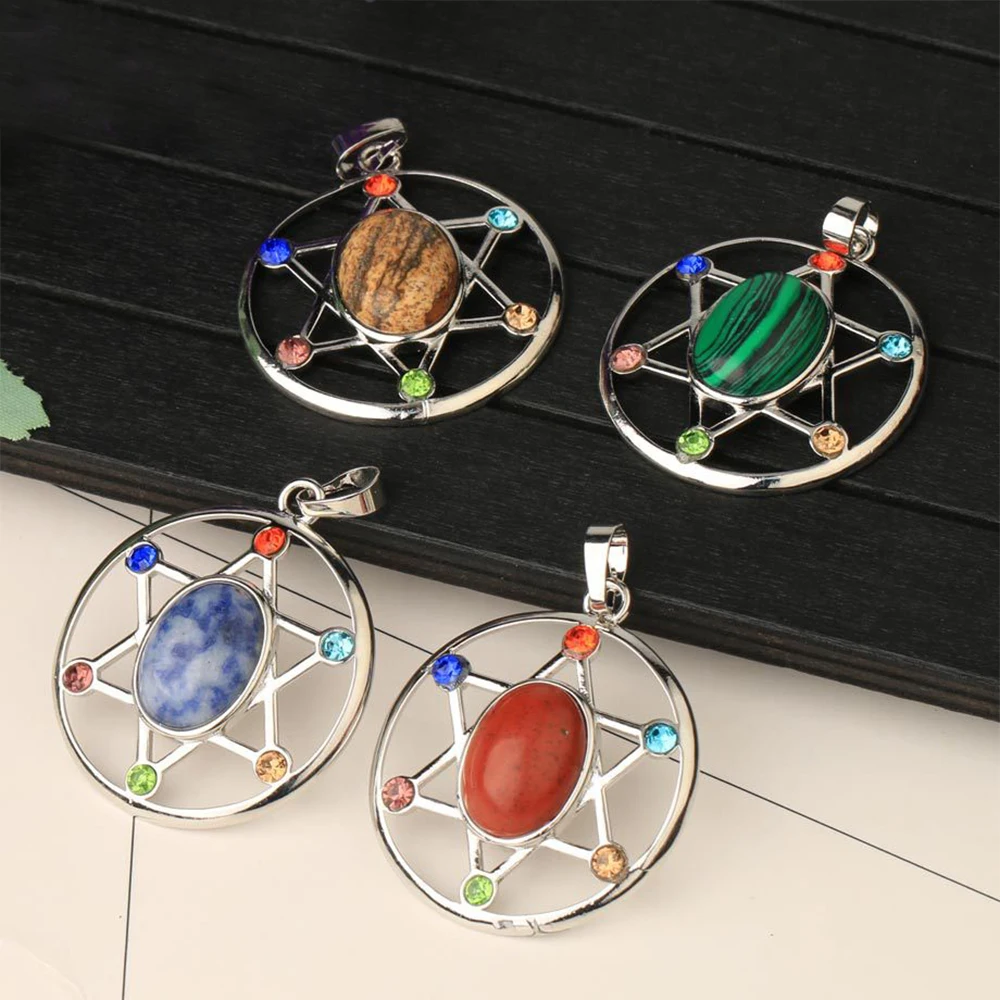 

Mineraali 7 Chakra Natural Gemstone Pendants Jewelry Necklace Amulet Oval Semi-precious Red Stone Healing Opal Charms Reiki Gift