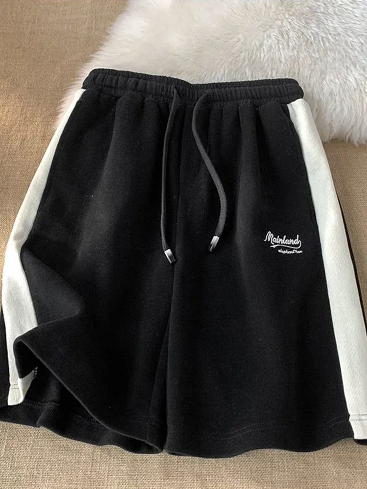 Корейские полосатые шорты с вышивкой букв женские уличные повседневные