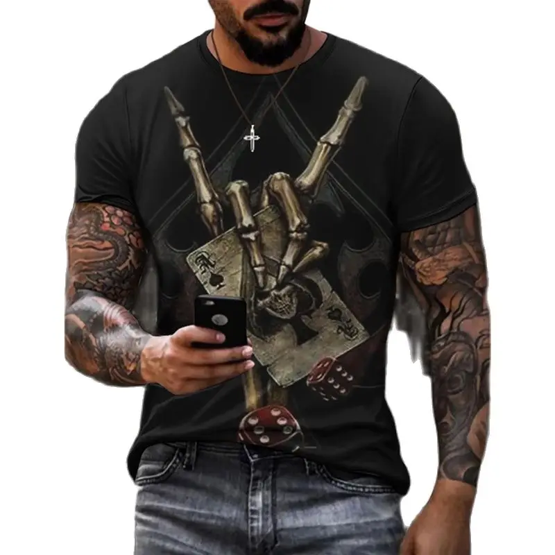 

New men's street style pullover casual short-sleeved o-neck handsome poker digital printing T-shirt