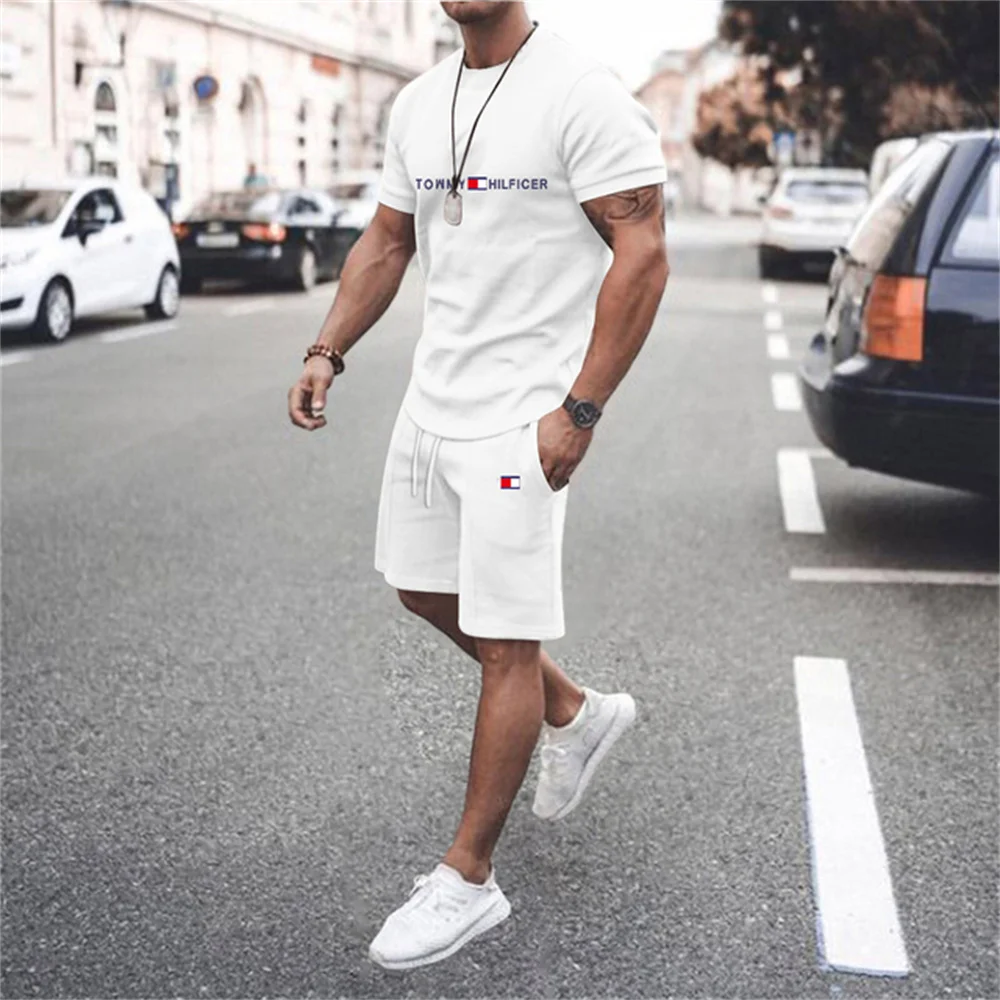 

Cotton Summer Men Tracksuit Brand T-Shirt+Shorts 2-Piece Sets Fitness Jogging suit Sports Shorts Outfits Streetswear Suit