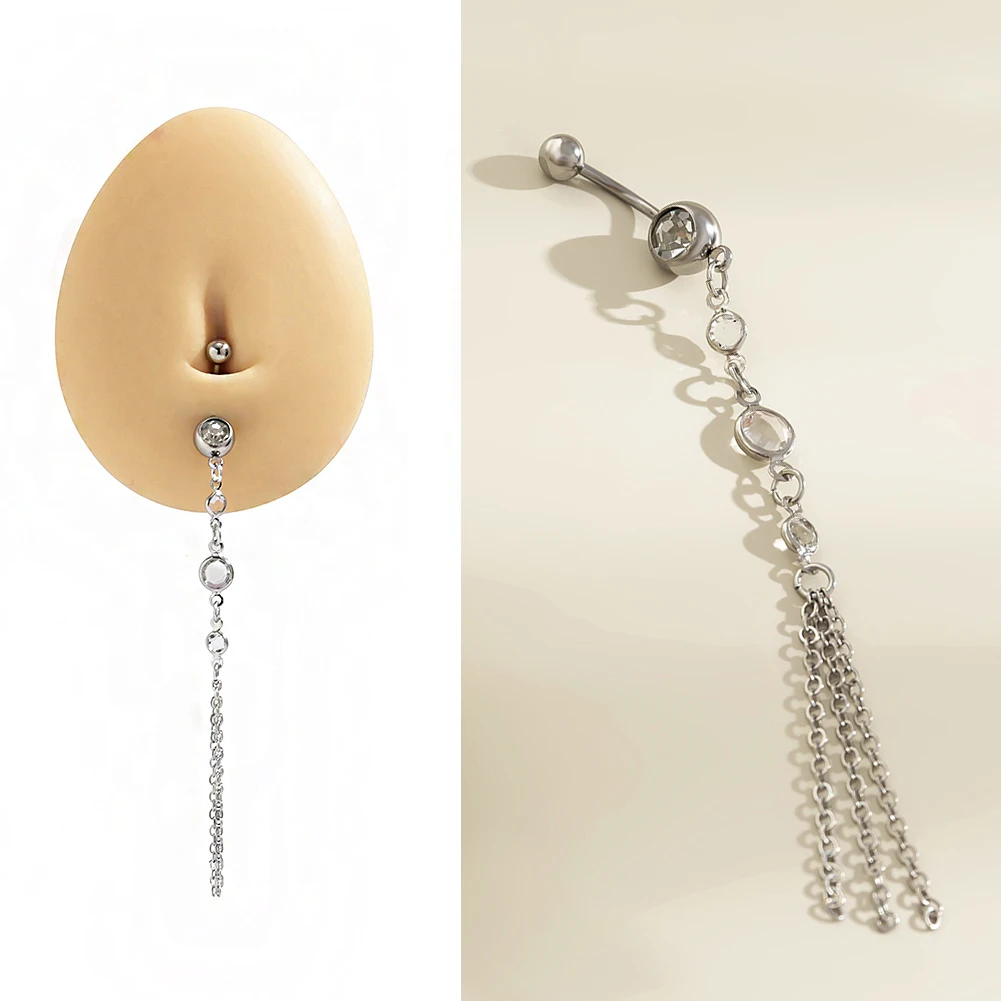 

Belly Button Rings Crystal Long Tassel Chain Dangled Navel Piercings Belly Stainless Steel Ombligo Oreja Woman Body Jewelry Gift