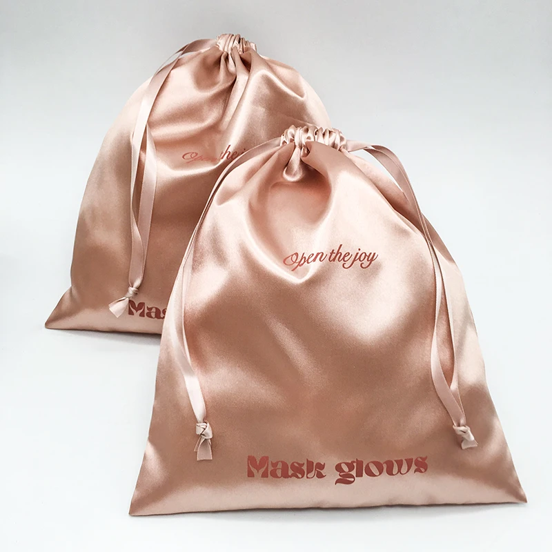 Satin Drawstring Bags Packaging Jewelry Makeup Party Wedding Wrapping Reusable Sachet Print Storage Gift Pouch Custom Logo 50PCS