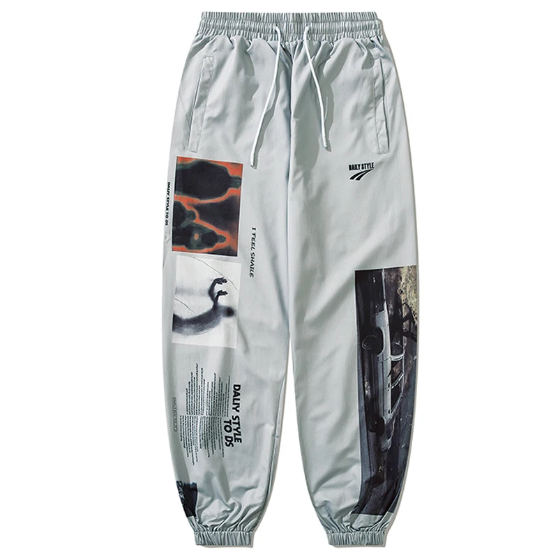 

Men Harajuku Letter Printed Jogger Elastic Waist Trousers Sweatpants Unisex Retro Oversized Baggy Cozy 100%Polyester Jogger 2022