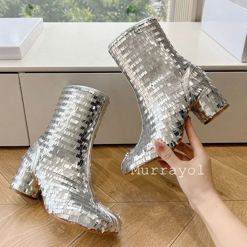 Bling Блестящий декор Боковая молния Ботильоны Женские однотонные короткие сапоги