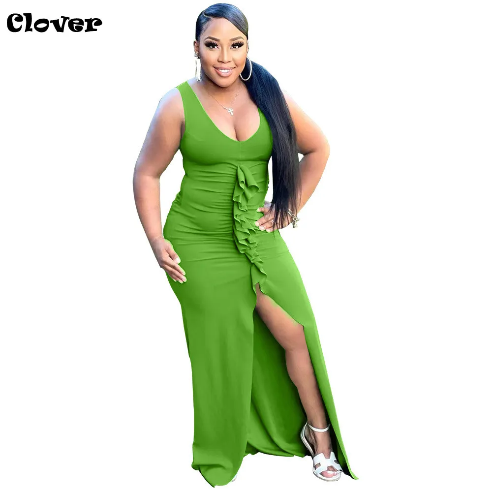 Chiclover 2022 модные летние платья с U-образным вырезом женское Плиссированное с разрезом женское длинное платье Элегантное без рукавов Прямая п...