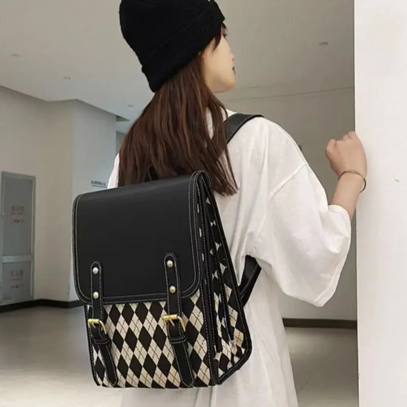 New British Style Lingge Leather High Capacity Women's Handbag Four Seasons Korean Fashion Shopping Travel Backpack