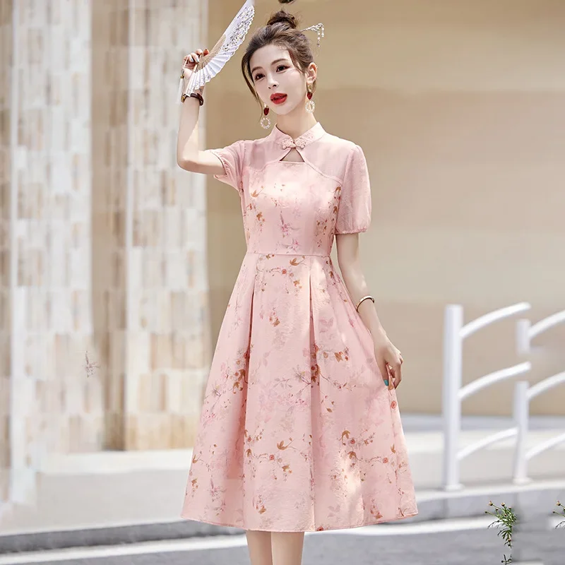 Новинка лета 2024 года слаймы в китайском стиле модное платье средней длины с