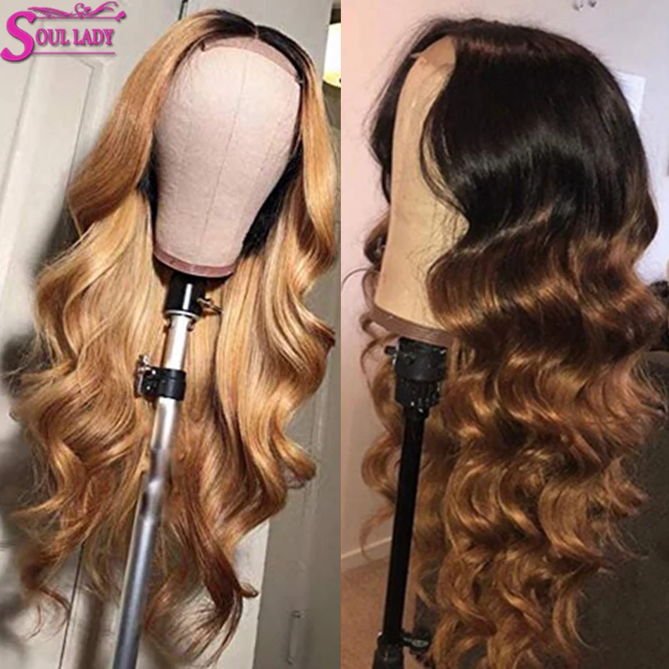 Ombre Human Hair Wig Honey Blonde Ombre Lace Closure Wigs Body Wave Wig Peruvian 1B 27 30 Burgundy Red Colored Lace Closure Wigs