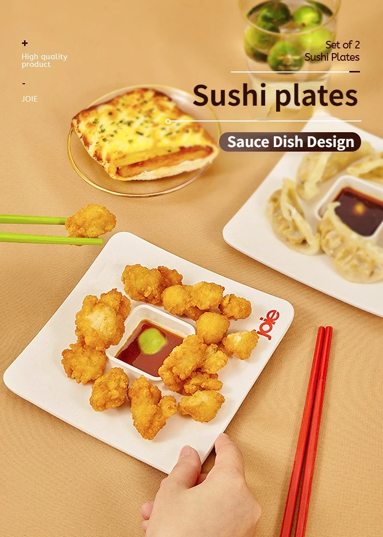 

Joie Sushi Plate Dumpling Plate with Vinegar dish Sauce dish with Chopsticks Home Japanese Compartmentalized Dinner plate Square
