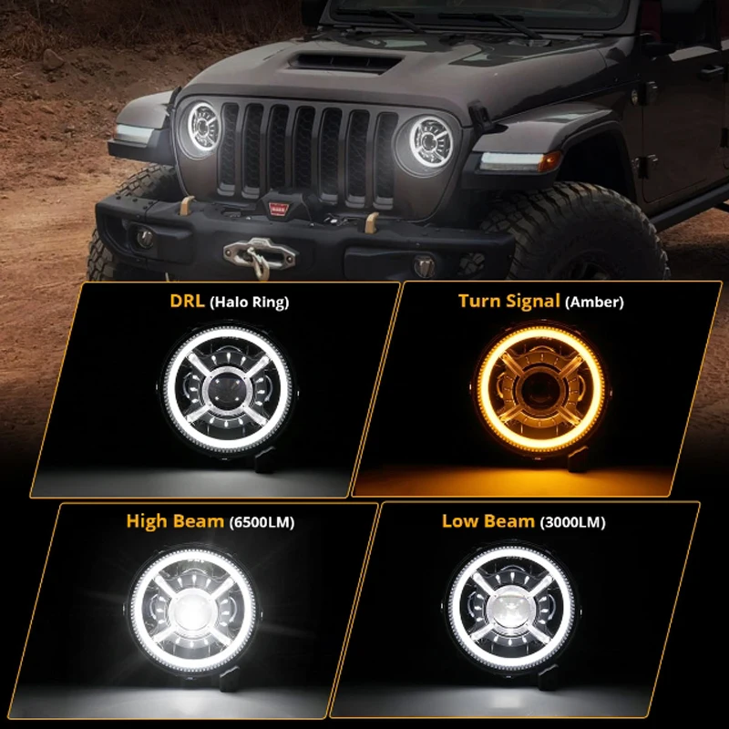 Круглые фонари для Jeep Wrangler JL JLU Sport Rubicon Sahara 2018-2021 1 пара 9 дюймов (с/без глаз ангела)