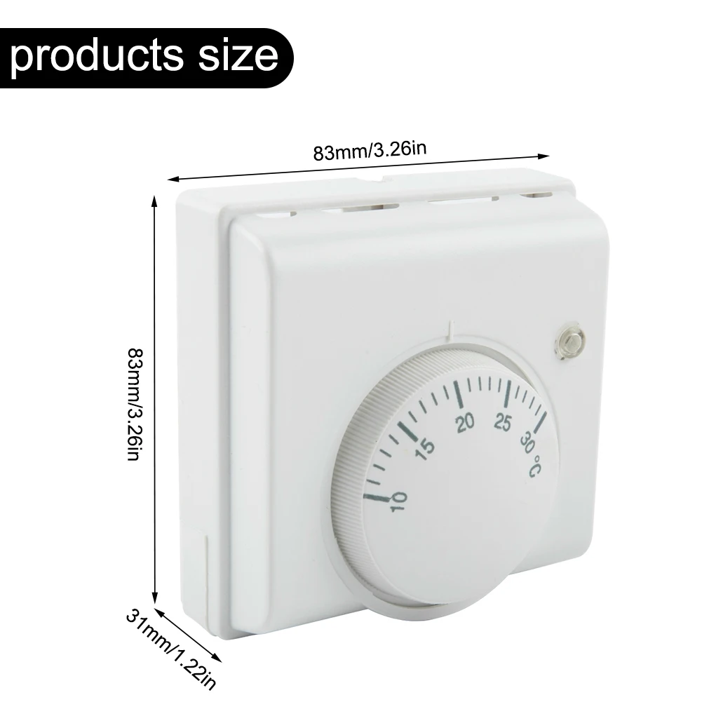 

Temperature Switch Thermostat L83 X H83 X T31mm Mechanical Room Temperature Controller White 2-wire 220V AC ABS