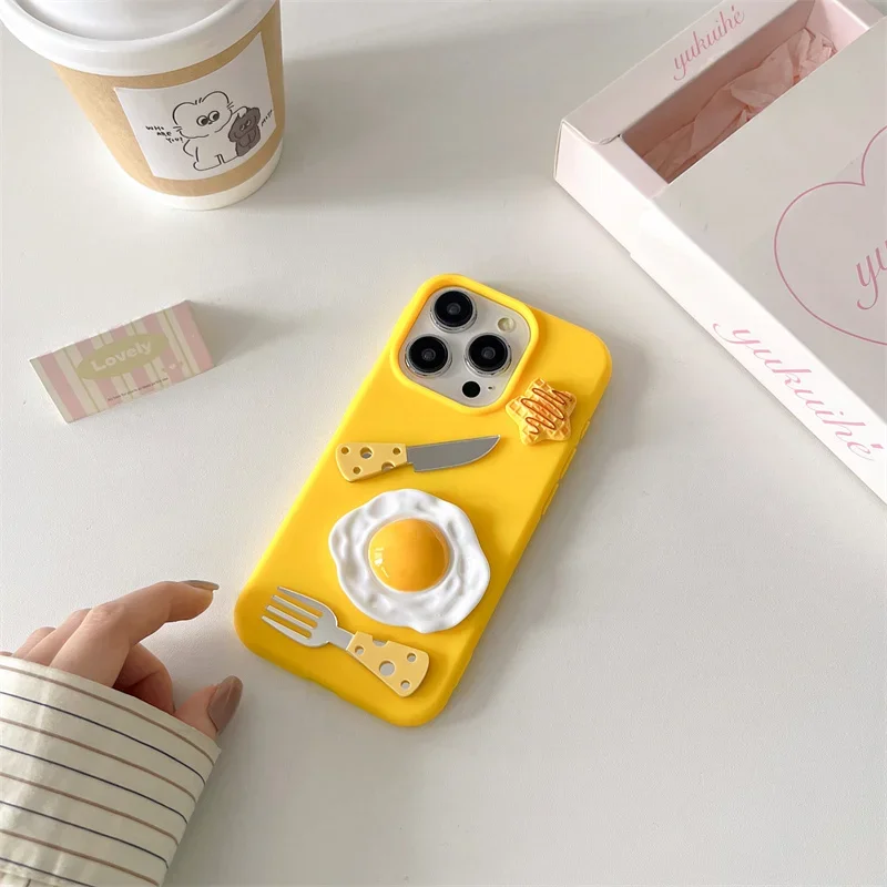 Корейский Веселый Чехол для омлета и столовых приборов iPhone X S Max 11 12 13 14 15 Pro с