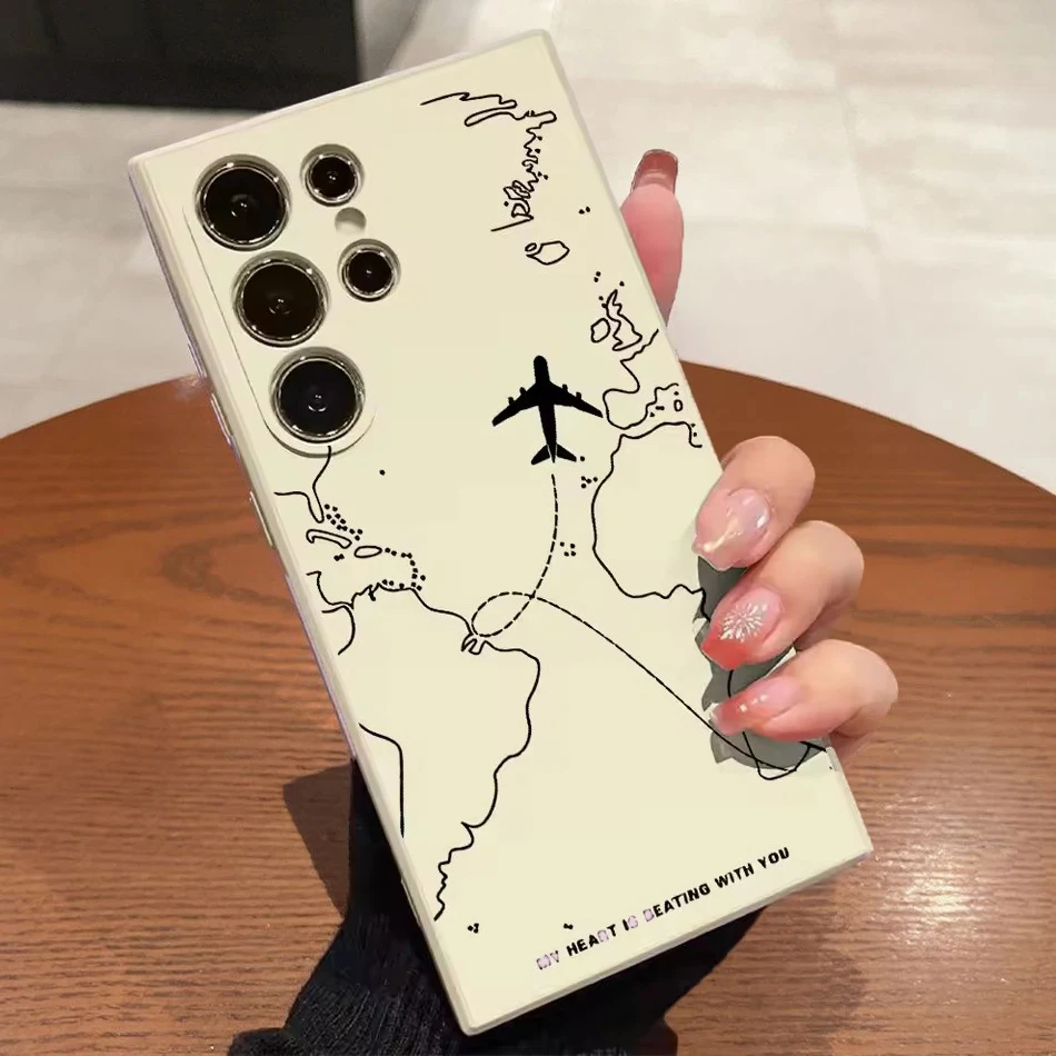 Чехол для телефона из силикагеля Samsung Galaxy S25 S24 Ultra S23 S22 S21FE S20 A55 A54 A15 A35 irplane Route Desian