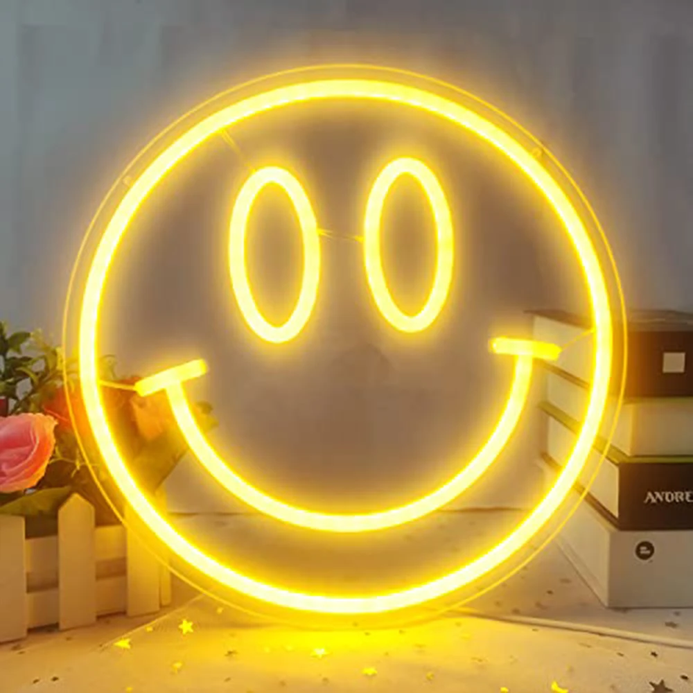 Yellow Smiley Face Led Neon Sign Night Lighting Sign Wall Decor Bedroom Children's Room Holiday Party Decoration Kids Gifts