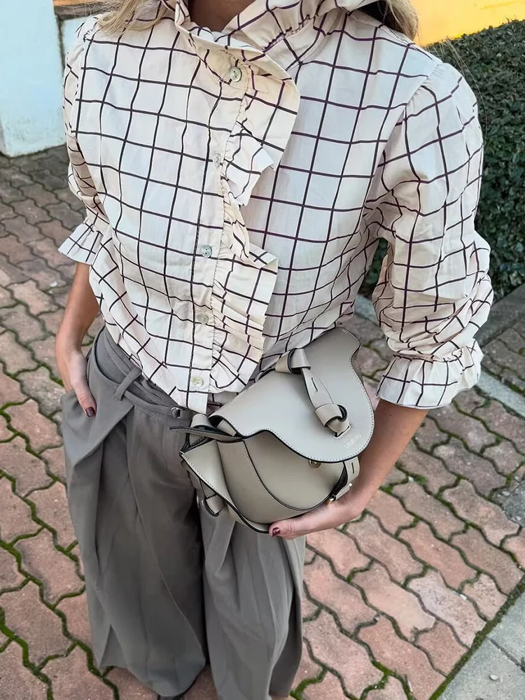 Camisas dulces con volantes para mujer, blusas informales a rayas moradas a la moda para fiesta, Tops elegantes para mujer, ropa bonita para niña 2025