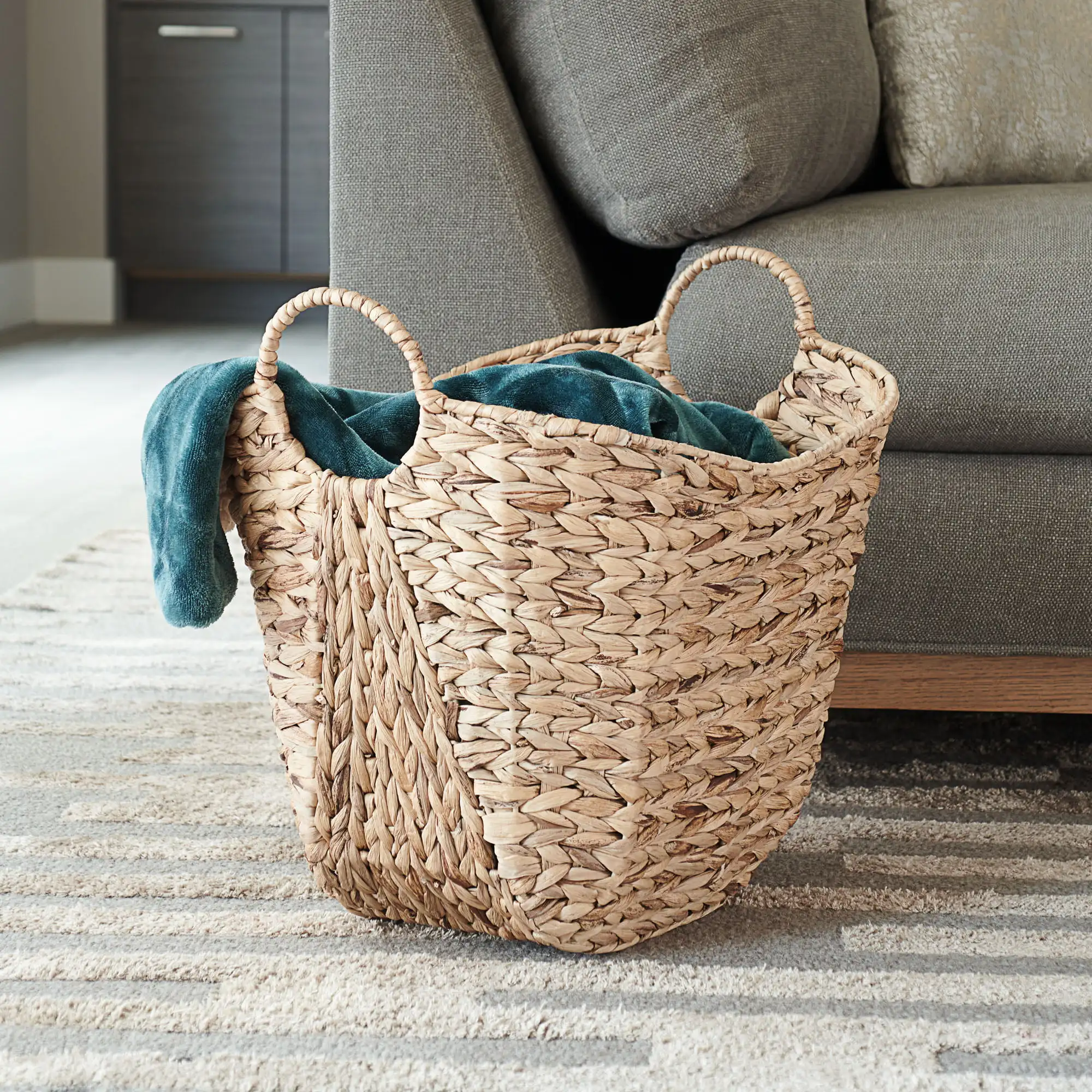 

Household Essentials Tall Water Hyacinth Wicker Basket with Handles