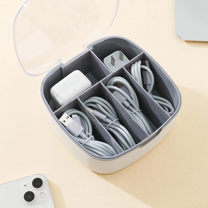 

Office Power Cord Organizer with 6 Wire Ties Cable Storage Box Plastic Data Line Portable Organizer Boxes 6 Bay Earphone Cable