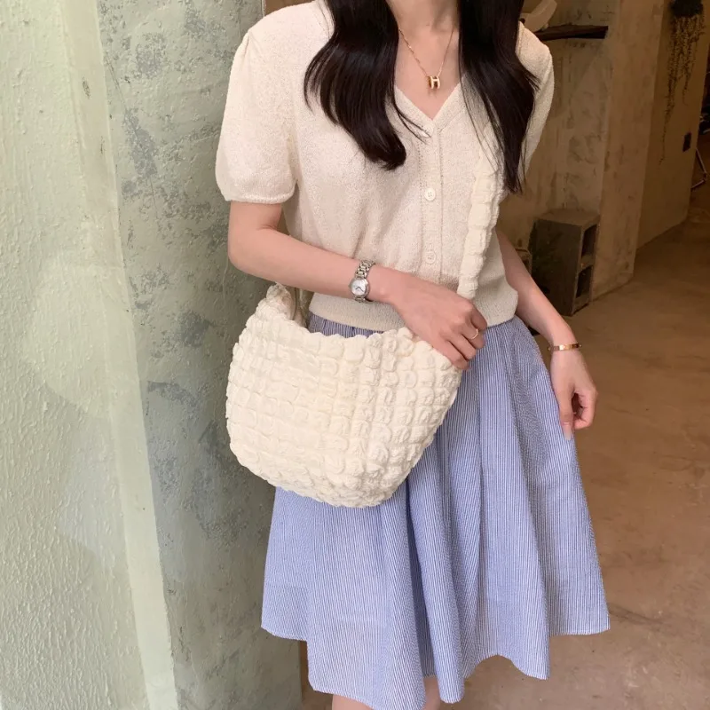 

Youda New Style Grid Stipe Shoulder Bag for Women Cute Cloud Puffs Pattern Handbag Large Casual Capacity Shopper Tote Bags