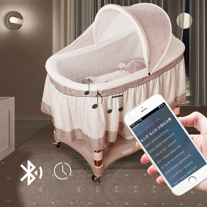 New Baby Cradle Automatic Coax Sleeping Rocking Bed APP Remote Control Bluetooth Music Can Swing Up and Down Foldable Baby Crib