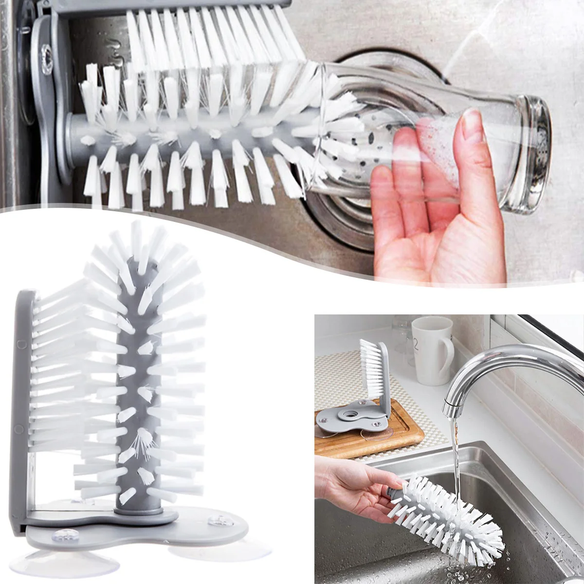 

Cup Brush Suction Cup Cleaning Brush Cup Scrubber Glass Cleaner Cup Bottles Washing Brush for Cup Glass Bar Kitchen Clean Tools