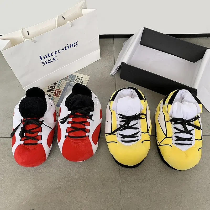 Fujeak 2022 New Winter Warm Plush Comfortable Couple Cute Women's Cotton Slippers Men's Home Trend Non-slip Indoor Floor Shoes