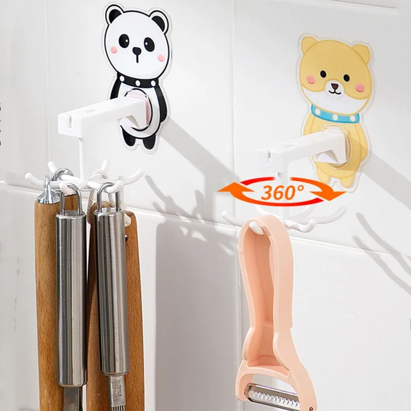 

6-Claw Rotatable Hook Wall-Mounted Sticky Hook Household Punch-Free Kitchen Wall Strong Adhesive Multi-Functional Rack