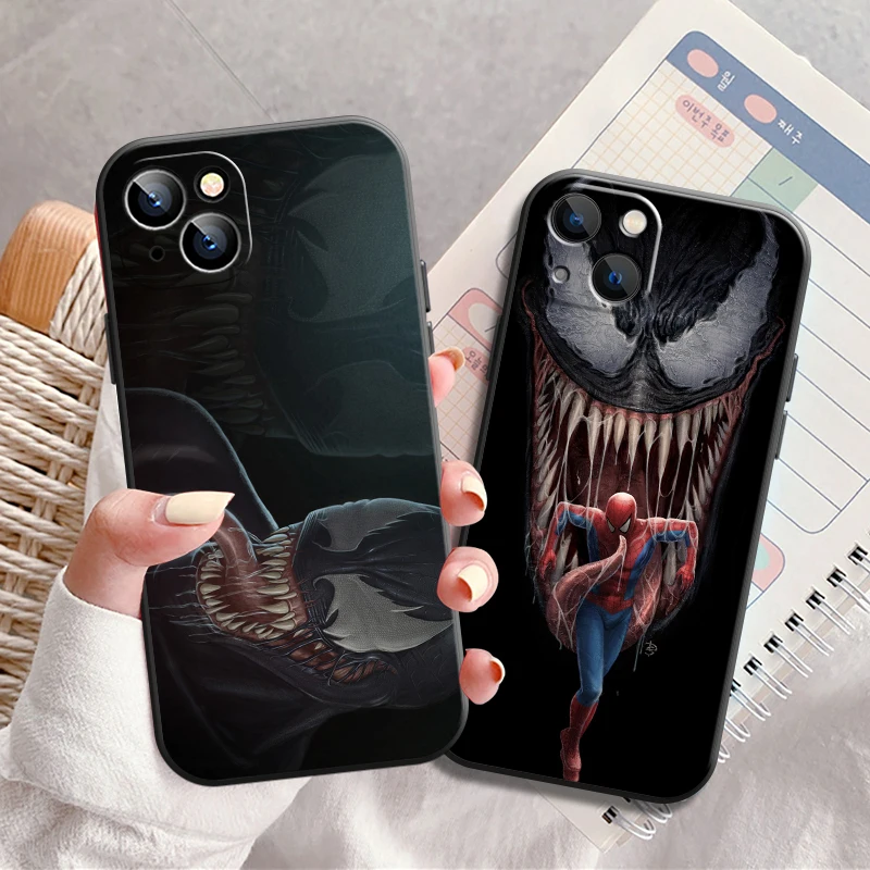 

Marvel Venom Phone Case For iPhone 13 12 11 Pro 12 13 Mini X XR XS Max SE 6 6s 7 8 Plus Black Liquid Silicon Back Carcasa