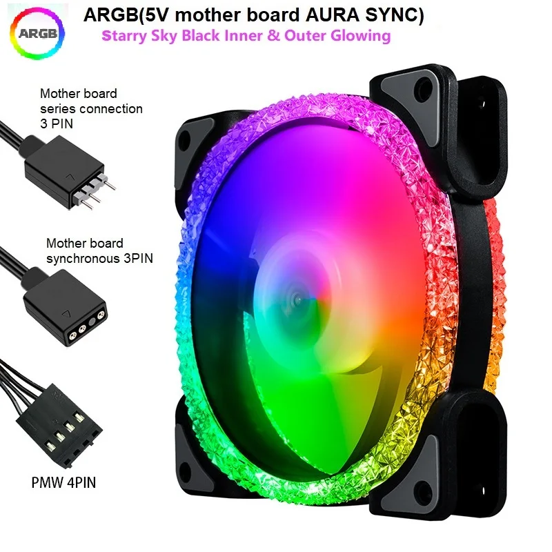 

Ice Diamond Black,White,Blue,Pink Frame 120mm ARGB PWM 12cm 5V Aura Sync PC Case Fan