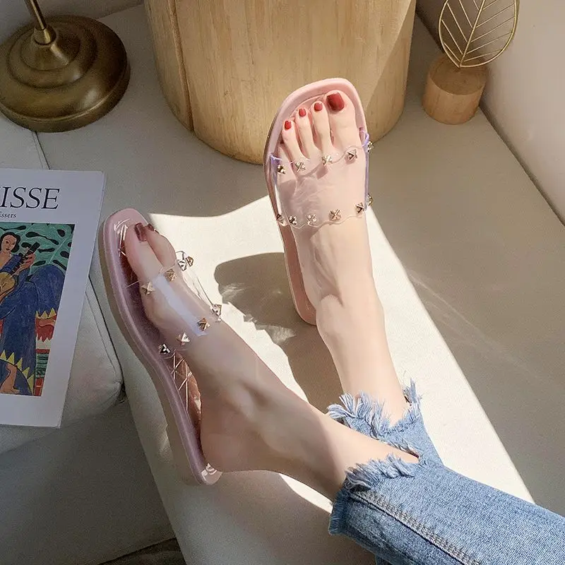 Лето 2024 прозрачные женские тапочки и сандалии розовые шлепанцы обувь для ванной