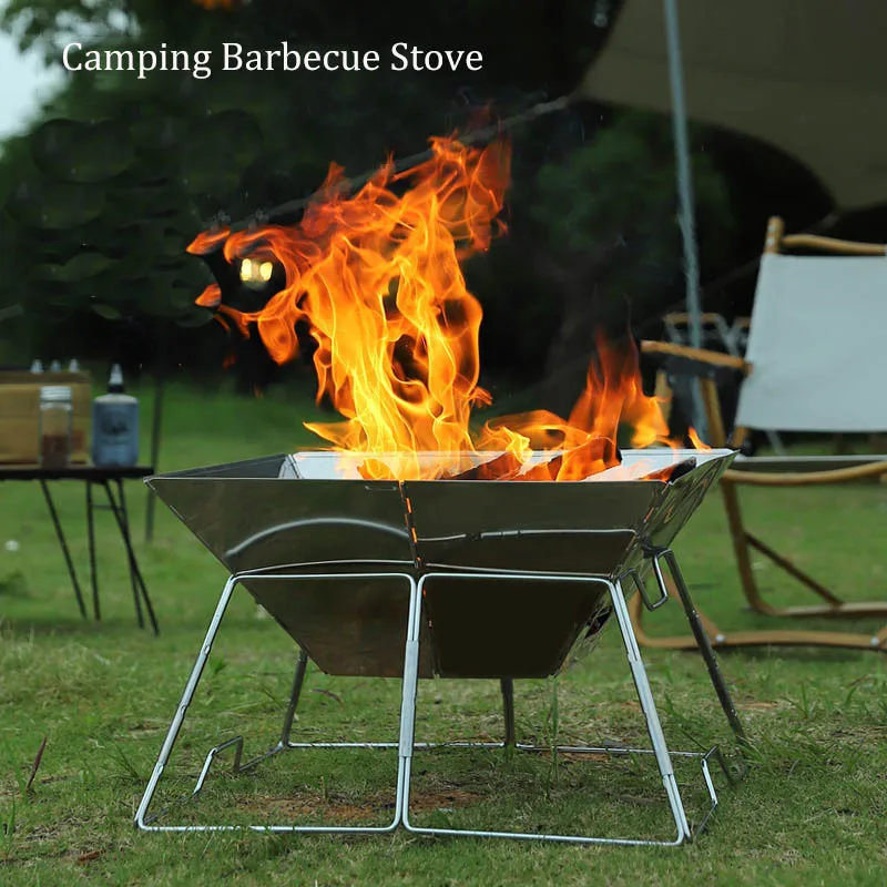 

2-3 People Camping Portable Folding Stove Stainless Steel Incinerator Grill BBQ Charcoal Stove Outdoor Equipment Supplies