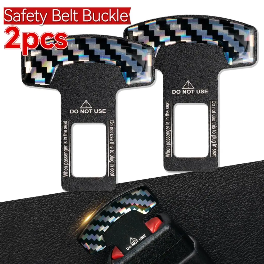 2xCarbon Fiber Stylish Car Safety Seat Belt Alarm Stopper Silencer Bottle Opener Stop Seatbelt Buckle Warning Clip Lock Reminder