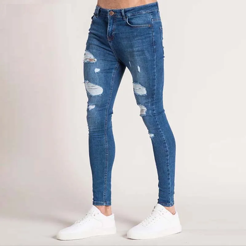New Men's Slim White Jeans Fashion Ripped Holes Skinny Destroyed Denim Pants 2023 Male Streetwear High quality Joggers Jeans