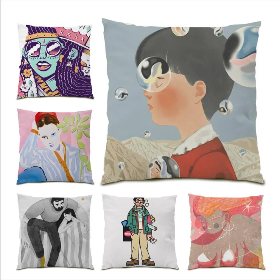 

Funny Living Room Decoration Pillow Case Cushion Cover 45x45 Cartoon Character Gift Home Decor Polyester Linen E0349