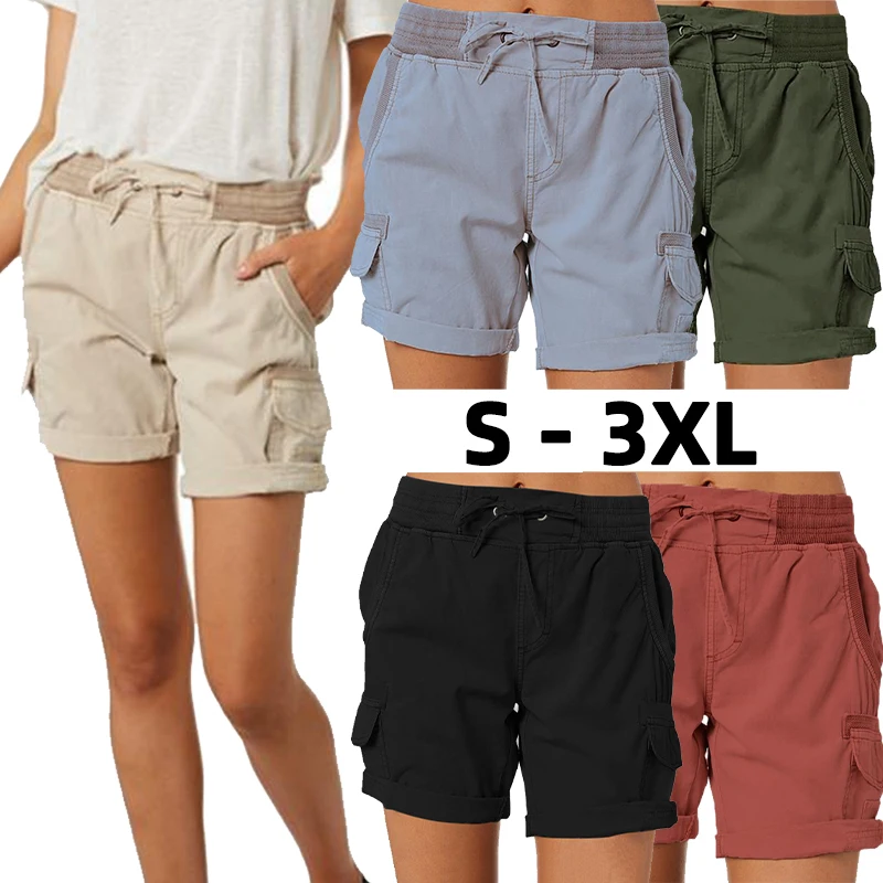 Summer New Women's Fashion Drawstring Pants Solid Color Lacing Shorts Wide Leg Casual Short Pants Summer Shorts S-3XL