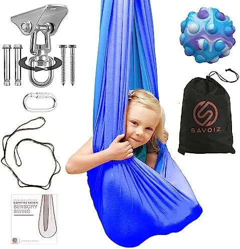 

Swing - Therapy Swing for Kids- Great for Sensory Processing Disorder, Autism, ADHD- Reversible (Blue) -Outdoor Swing - Kids Sen