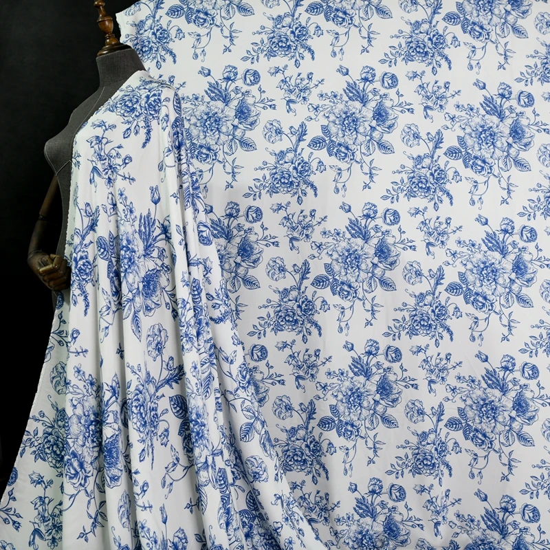 

Blue White Brand Printed Silk Fabric 138cm Width 22 Momme Mulberry Silk Soft Cloth For Cheongsam Hanfu Diy Sewing